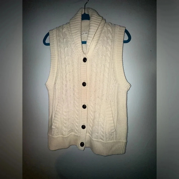 Woolrich women’s shawl‎ collar cardigan knit vest Cream small petite SP winter - Picture 1 of 4